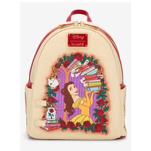 LOUNGEFLY BEAUTY AND THE BEAST BELLE ROSES MAGNETIC DOOR MINI BACKPACK NWT